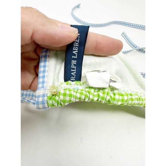 Ralph Lauren Womens Y2K Gingham Multicolor Triangle Bikini Top Tie Back Size 14 - Picture 5 of 6